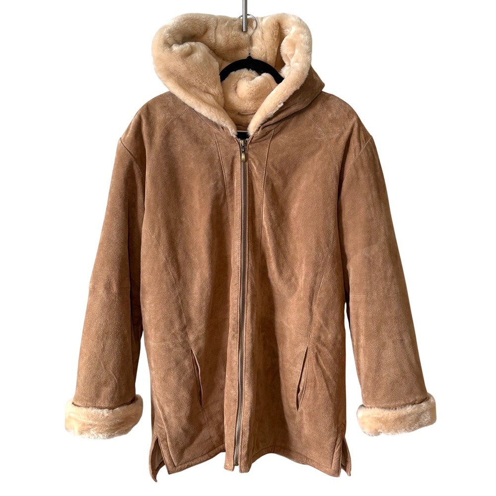St. John's Bay Tan Washable Suede Faux Fur Lined Coat in Size L